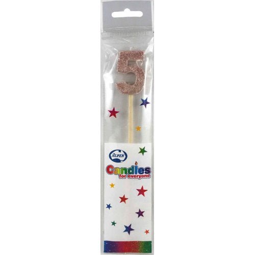 Glitter Numeral Candle with Long Stick - Rose Gold - Everything Party