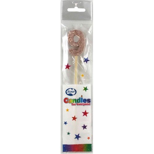 Glitter Numeral Candle with Long Stick - Rose Gold - Everything Party