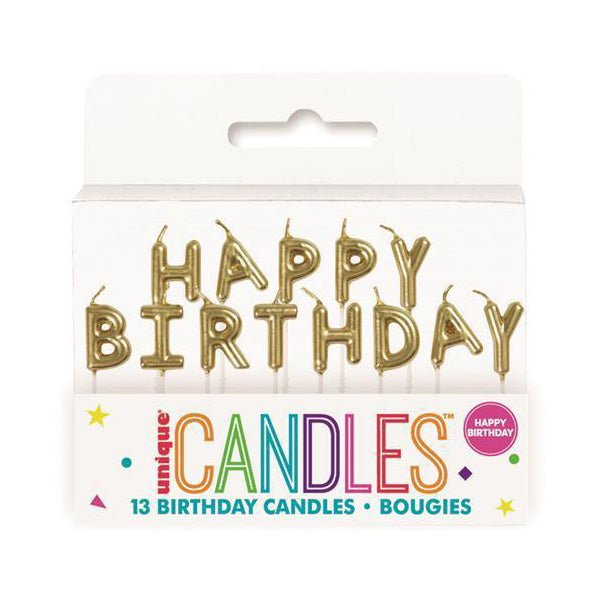 Gold "Happy Birthday" 13 Pick Candles - Everything Party