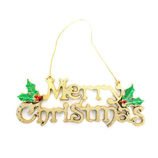 Gold Merry Christmas Hanging Sign with Holly - Everything Party