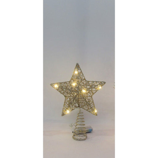 Gold Metal Wire Glitter Light Up Star Tree Topper with 10 LED lights - Everything Party