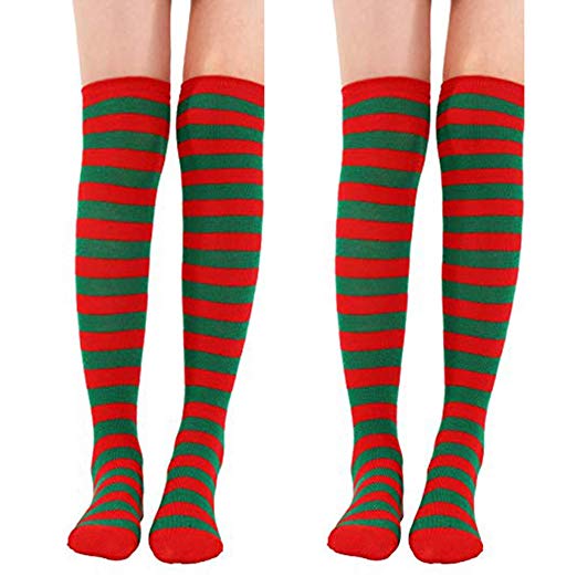 Green & Red Stripe Over the Knee Stockings - Everything Party