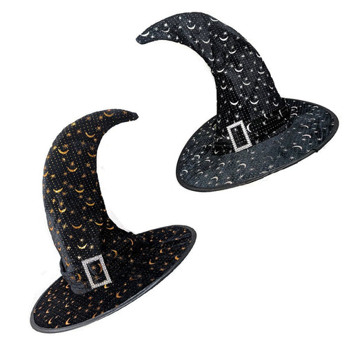 Halloween Black Curved Witch Hat with Stars - Everything Party