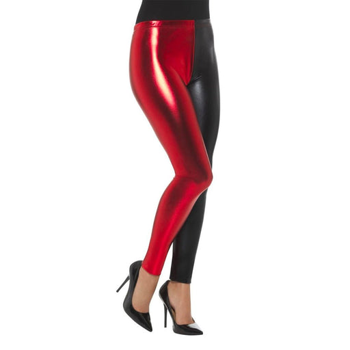 Halloween Harley Quinn Style Black Red Metallic Legging - Everything Party