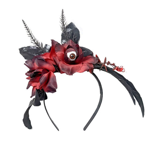 Halloween Headband with Eyeball Rose and Feather - Everything Party