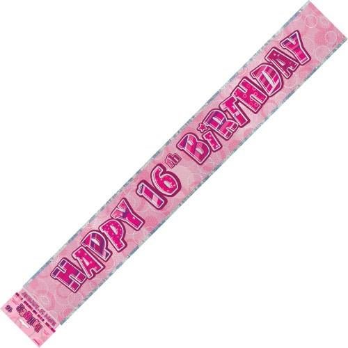 Happy 16th Birthday Banner (Blue, Pink, and Black) - Everything Party