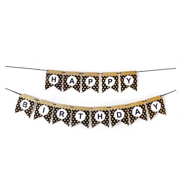 Happy Birthday Banner with Glitter Dots - Black & Gold - Everything Party