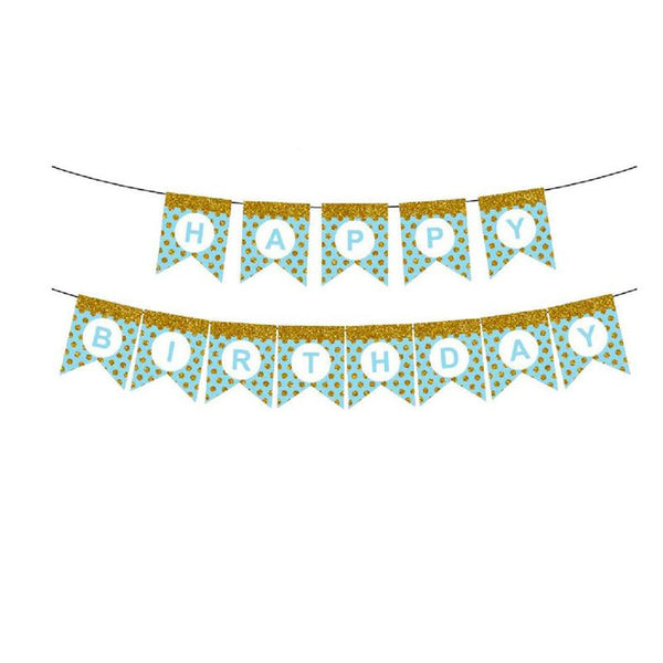 Happy Birthday Banner with Glitter Dots - Blue & Gold - Everything Party