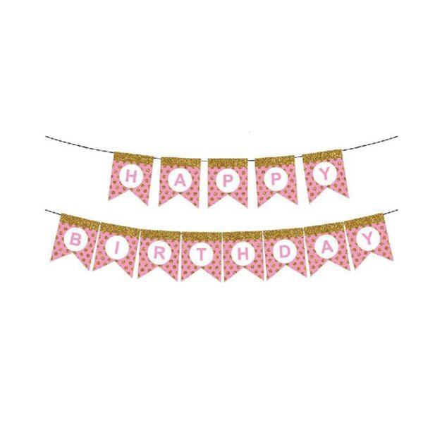 Happy Birthday Banner with Glitter Dots - Pink & Gold - Everything Party
