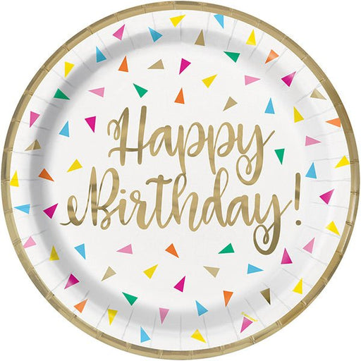 Happy Birthday Bright Confetti Print Paper Plates - Everything Party