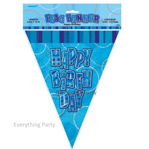 Happy Birthday Flag Banner (Blue, Pink, Black) - Everything Party