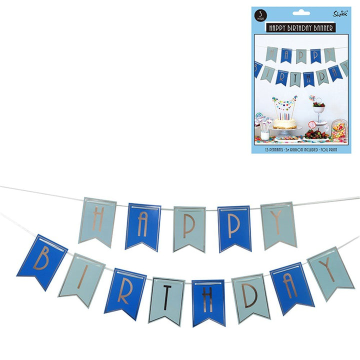 Happy Birthday Foil Printed Banner - Gold & Blue - Everything Party
