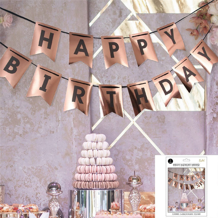 Happy Birthday Foil Printed Banner - Rose Gold - Everything Party