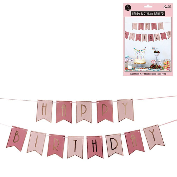 Happy Birthday Foil Printed Banner - Rose Gold & Pink - Everything Party