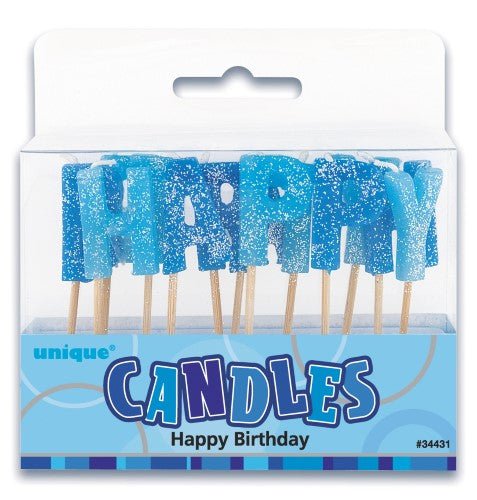 Happy Birthday Glitter Candle - Blue - Everything Party