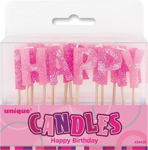 Happy Birthday Glitter Candle - Pink - Everything Party