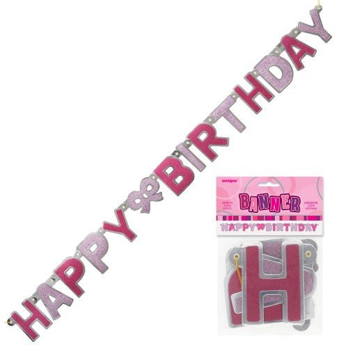 Happy Birthday Glitz Joint Banner - Pink - Everything Party