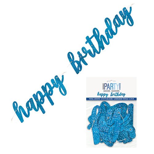 Happy Birthday Prismatic Blue Foil Script Jointed Banner 83.8cm (2.75') - Everything Party