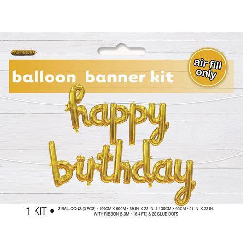 Happy Birthday Script Foil Balloon Banner - Gold - Everything Party