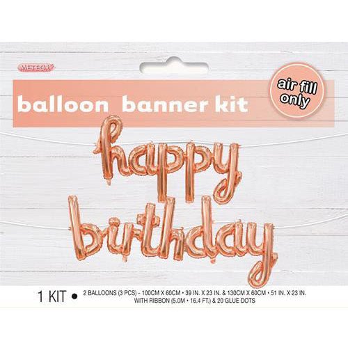 Happy Birthday Script Foil Balloon Banner - Rose Gold - Everything Party