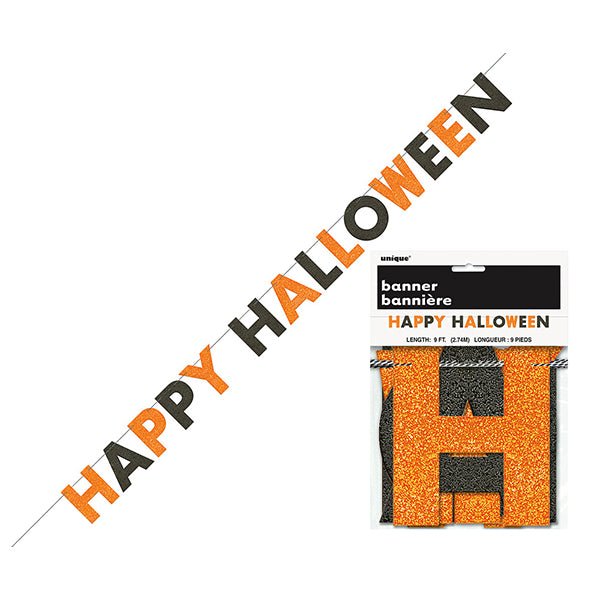 Happy Halloween Orange & Black Glitter Jointed Banner - Everything Party