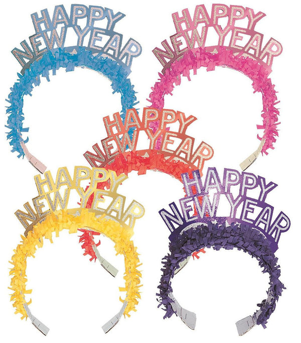 Happy New Year Glitter Fringe Tiara Headband - Everything Party