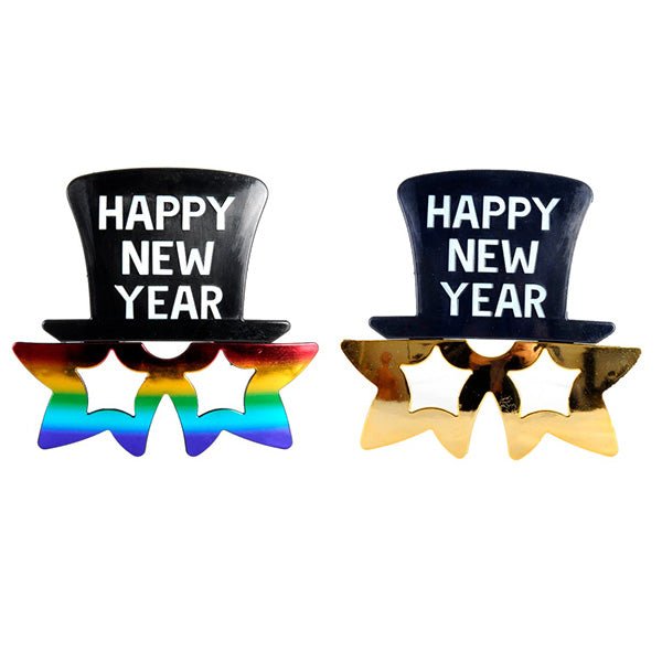 Happy New Year Star Party Glasses with Black Top Hat - Everything Party