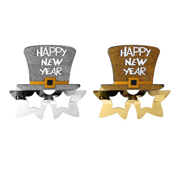 Happy New Year Star Party Glasses with Glitter Top Hat - Everything Party
