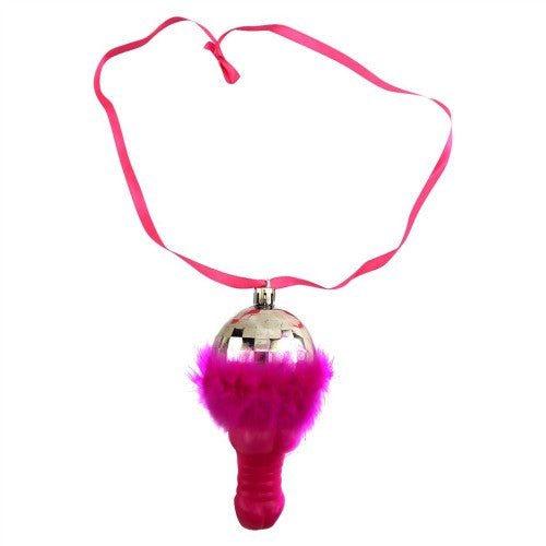 Hens Night Party Pink Penis Necklace with Disco Ball and Feather - Everything Party