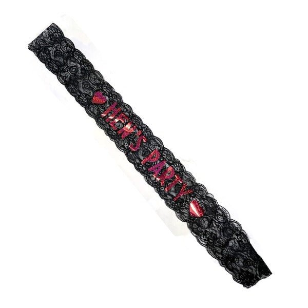 Hen's Party Black Lace Sash - Everything Party