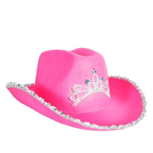 Hot Pink Sequin Rim Cowboy/Cowgirl Hat with Tiara - Everything Party