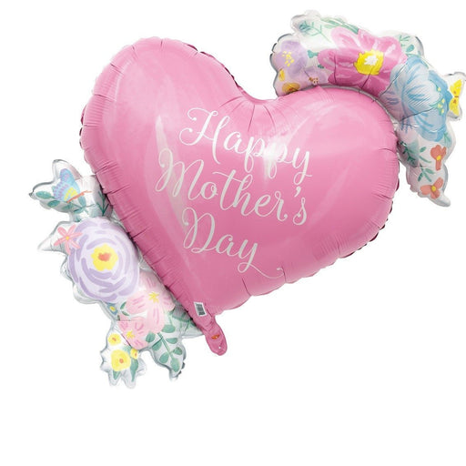 Jumbo Happy Mother's Day Heart Shape Foil Balloon with Ribbon - Everything Party