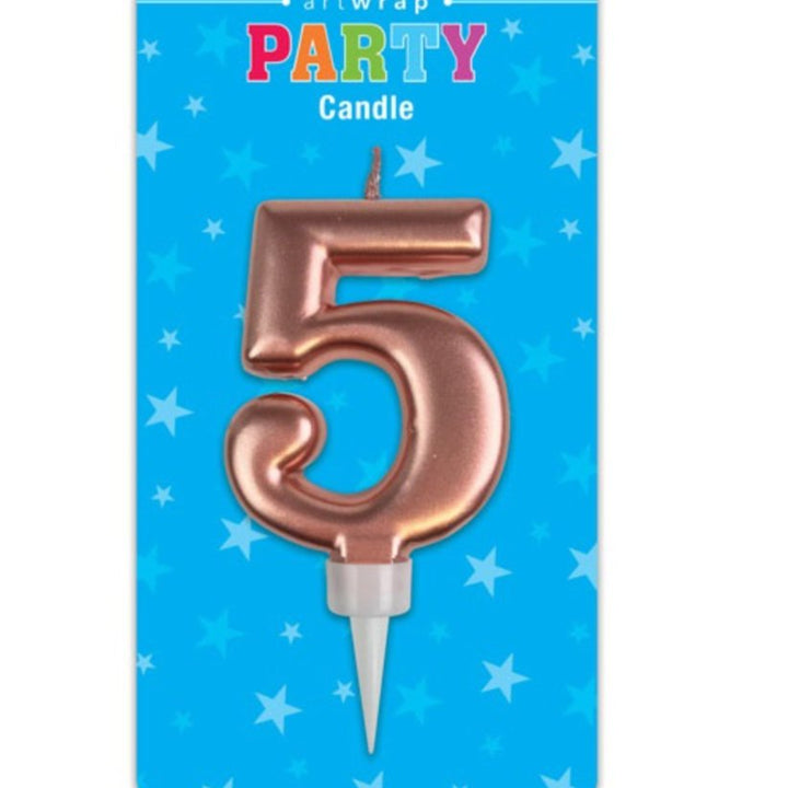 Large Metallic Single Number Birthday Candle - Rose Gold - Everything Party