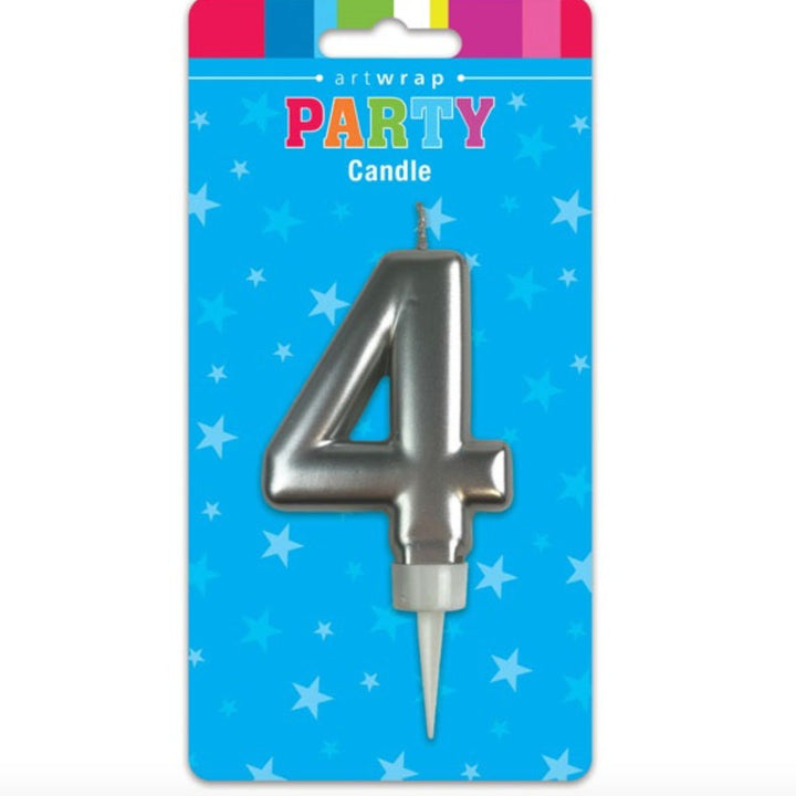 Large Metallic Single Number Birthday Candle - Silver - Everything Party