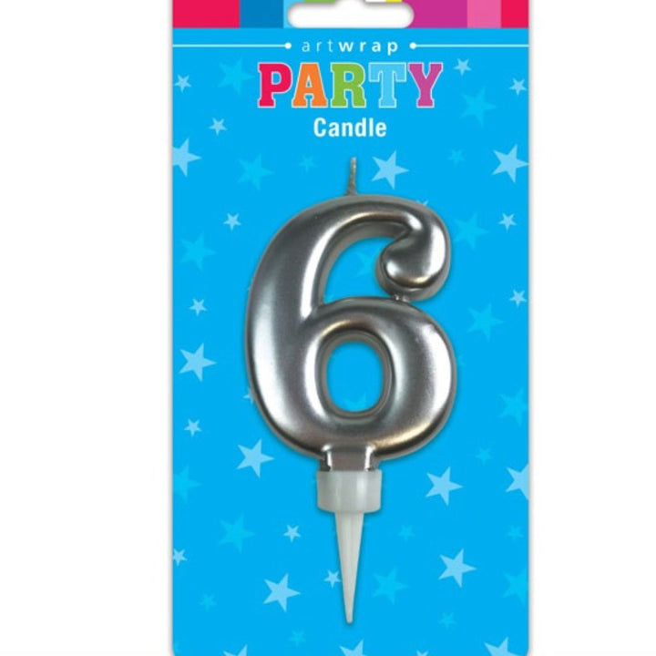 Large Metallic Single Number Birthday Candle - Silver - Everything Party
