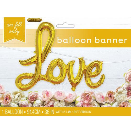 Love Foil Balloon Banner with Ribbon - Gold - Everything Party