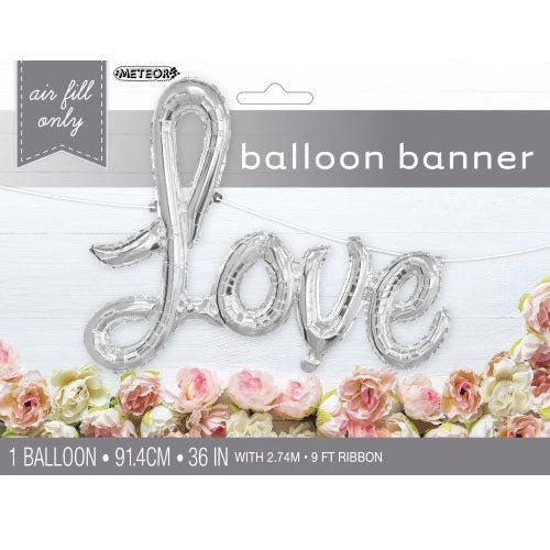 Love Foil Balloon Banner with Ribbon - Silver - Everything Party