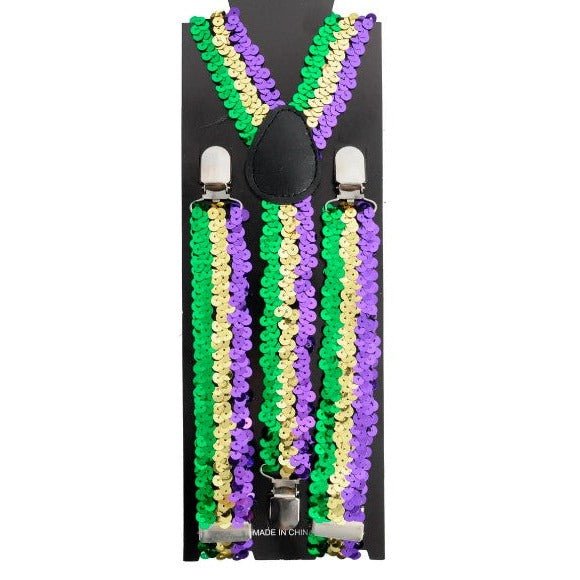 Mardi Gras Green Purple Gold Sequin Suspenders - Everything Party