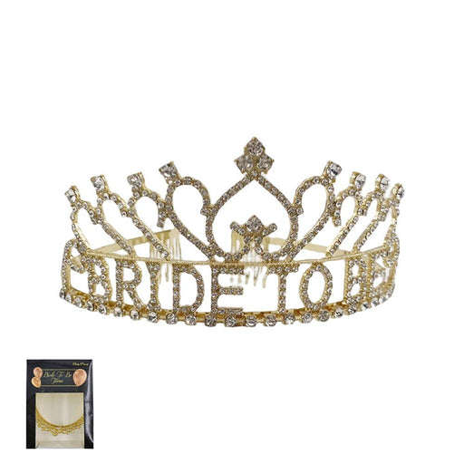 Metal Bride to Be Tiara with Diamante - Gold - Everything Party