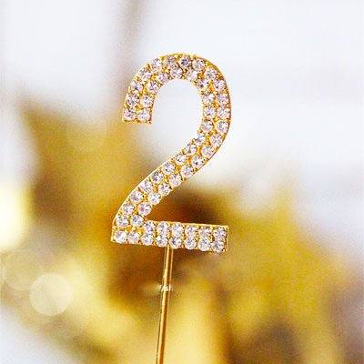 Metal Number Birthday Cake Topper with Crystal - Gold 2 - Everything Party