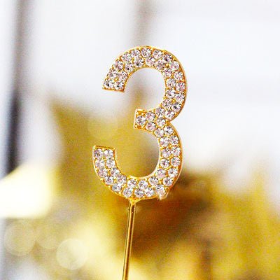 Metal Number Birthday Cake Topper with Crystal - Gold 3 - Everything Party