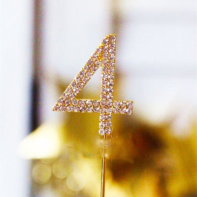 Metal Number Birthday Cake Topper with Crystal - Gold 4 - Everything Party