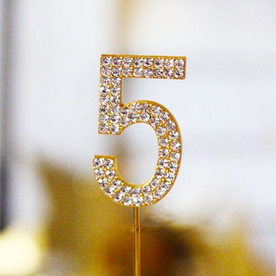 Metal Number Birthday Cake Topper with Crystal - Gold 5 - Everything Party