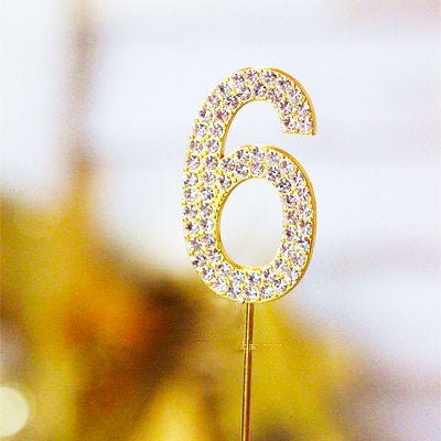 Metal Number Birthday Cake Topper with Crystal - Gold 6 - Everything Party