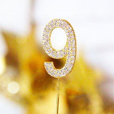 Metal Number Birthday Cake Topper with Crystal - Gold 9 - Everything Party
