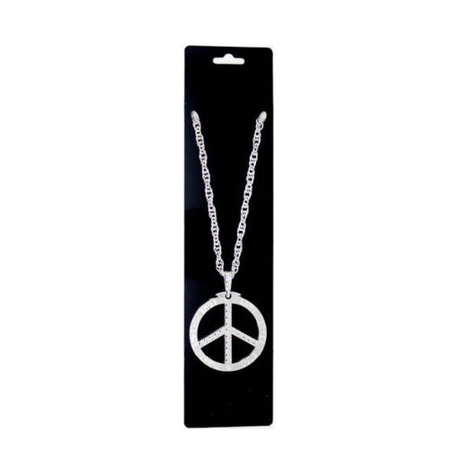 Metal Peace Sign Hippie Necklace - Silver - Everything Party