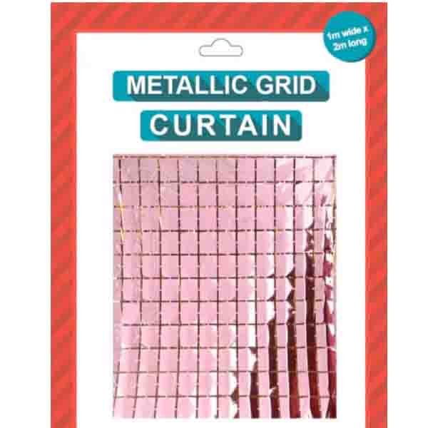 Metallic Block Grid Curtain - Pink - Everything Party