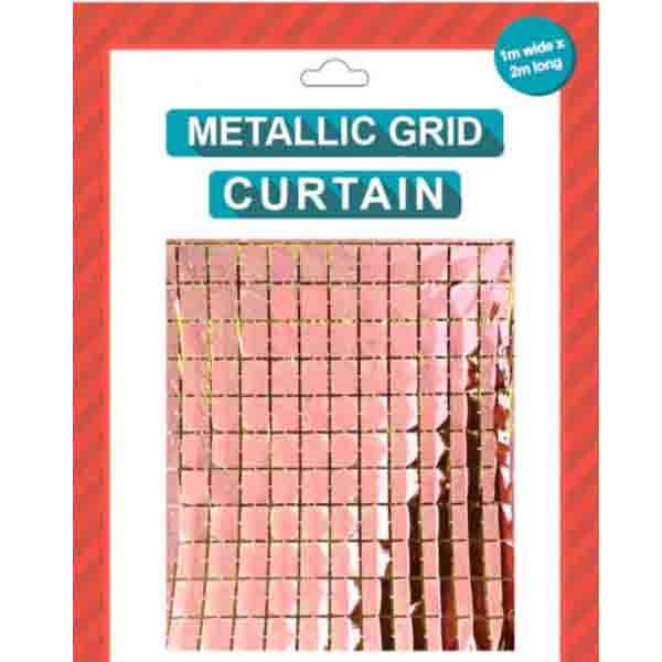 Metallic Block Grid Curtain - Rose Gold - Everything Party