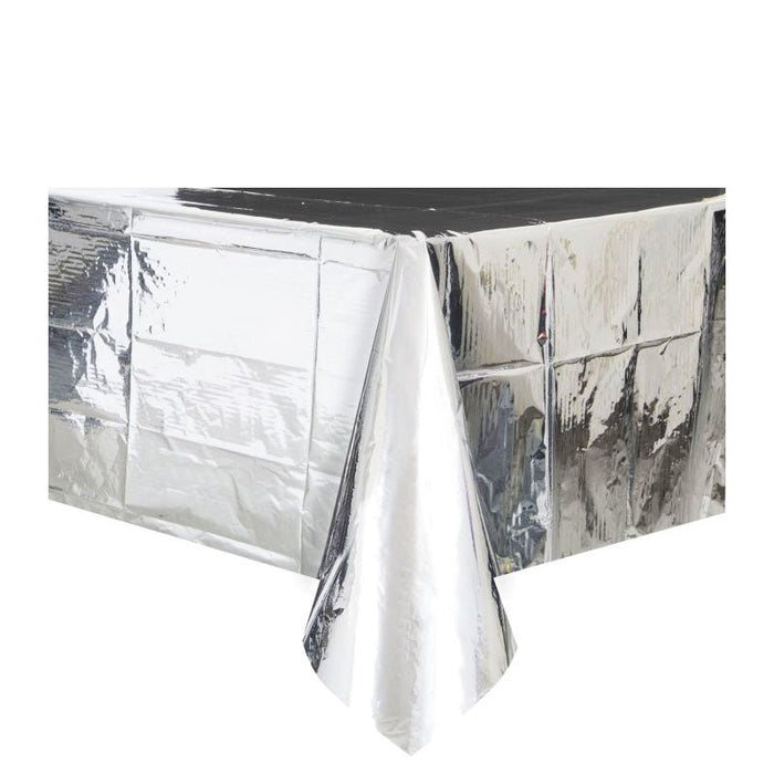 Metallic Silver Plastic Rectangle Tablecloth - Everything Party