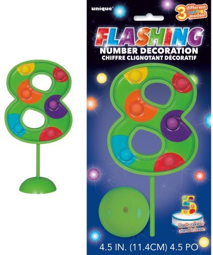 Number 8 Flashing Cake Topper Decoration - Everything Party